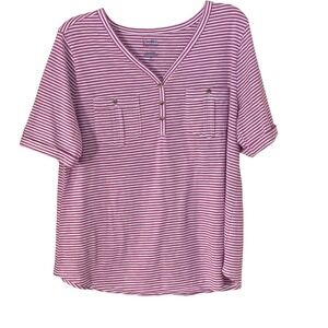 Croft & Barrow Striped Top Henley Button Short Sleeve Casual Shirt Capsule Large
